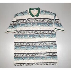 Vintage Disney Mickey Mouse Polo Shirt Mens 2XL‎ Tan Green Golf All Over Print